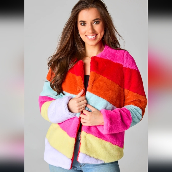 Buddy Love Jackets & Blazers - Buddy Love Happy Faux Fur jacket in Morning Sky NWT Size Medium